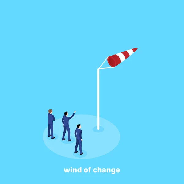 Mannen Business Suits Kijken Naar Richting Van Wind Weathervane Isometrische — Stockvector