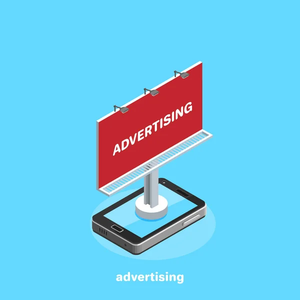 Akıllı telefon ekranındaki reklam panosu, izometrik resim