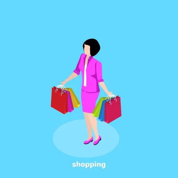 Eine Frau Business Anzug Mit Paketen Ist Mit Einkaufen Beschäftigt — Stockvektor