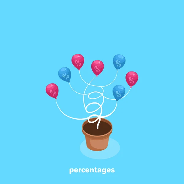 Vase Which Tree Grows Percentages Instead Leaves Isometric Image — Stock Vector