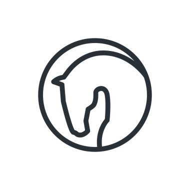 Beyaz arkaplanda düz vektör resmi, doğrusal olarak at kafası logosu