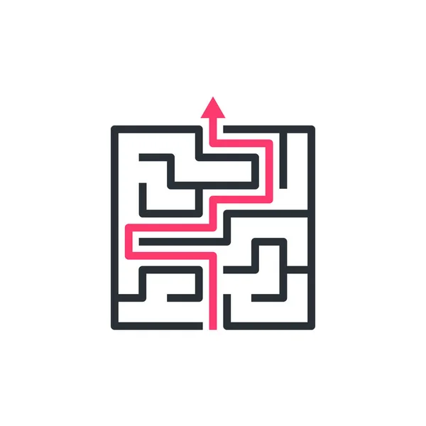 Flat Vector Image White Background Maze Icon Red Arrow — Stock Vector