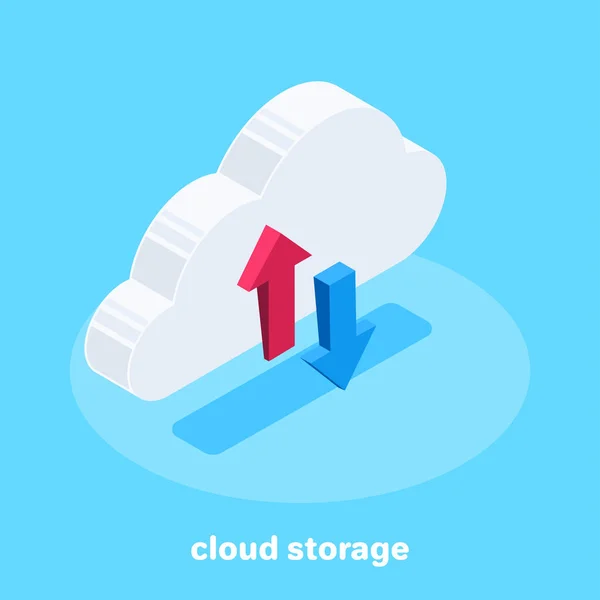 Isometric Vector Image Blue Background Cloud Icon Arrows Upload Download — Stock Vector