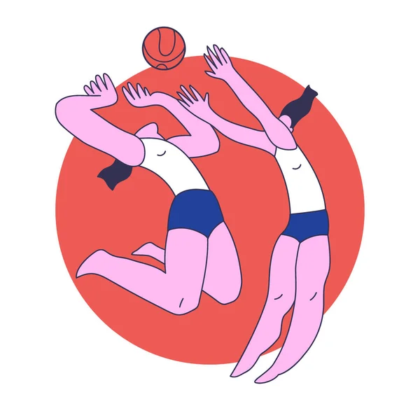 Sporcular voleybol oynar. Atletlerin siluetleri. Vektör illüstrasyon / Sporcular voleybol oynar. Atletlerin siluetleri. Vektör illüstrasyonu