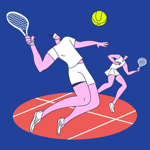 テニス選手のシルエット テニスをしている テニス選手のミニマルなスタイル シルエットでグラフィックベクトルイラスト テニスをプレイ グラフィックベクトルのイラストをミニマルなスタイルで — ストックベクタ