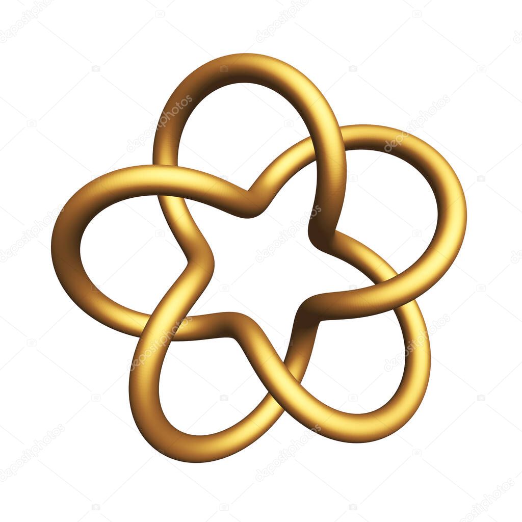 Golden torus knot Penthagram isolated on white. Can be used as a logo