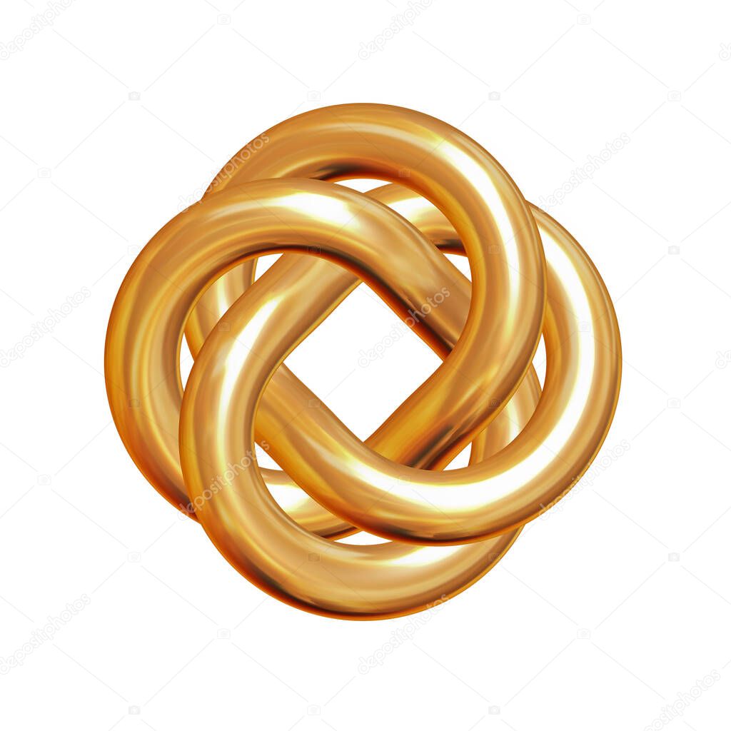 Golden quadruple celtic knot isolated on white, useful as original mar