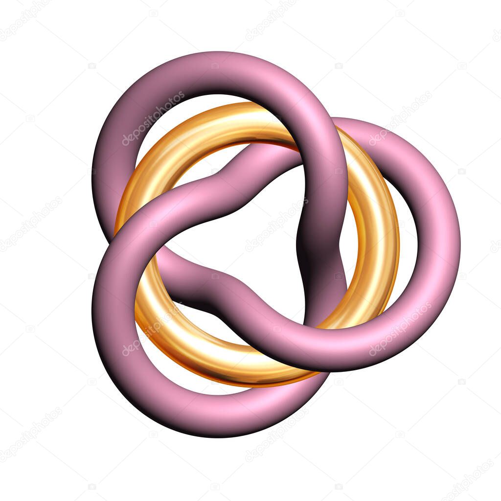 Irish  symbol Triquerta from lilac trefoil and golden torus isolated on white, useful as original mark