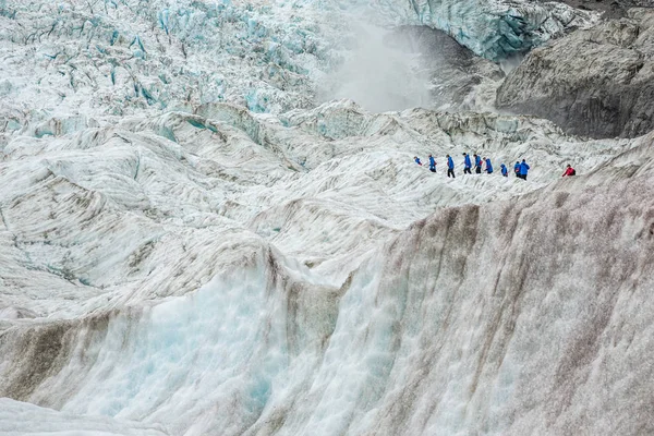 Vue Glacier Franz Josef Île Sud Nouvelle Zélande Avec Randonneurs — Photo