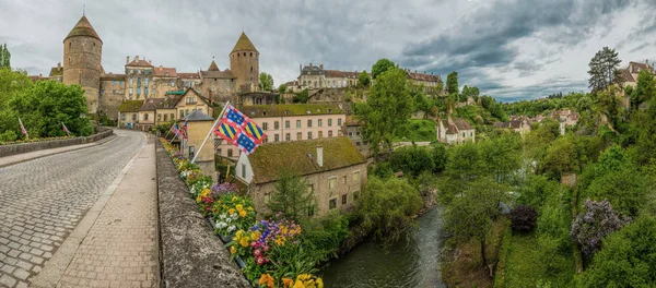 Vue Panoramique Semur Auxois Depuis Pont Menant Ville Bourgogne France — Photo