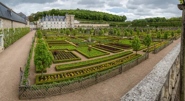 Vista Panorâmica Dos Jardins Château Villandry Localizado Região Indre Loire — Fotografia de Stock