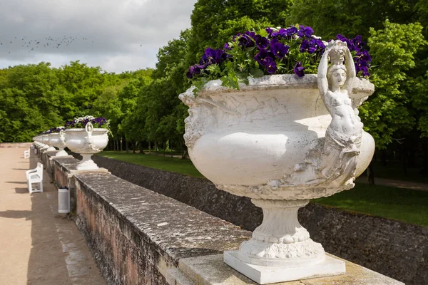 Flowers Ornate Pots Chateau Chenonceau Loire Valley France — Stock Photo, Image