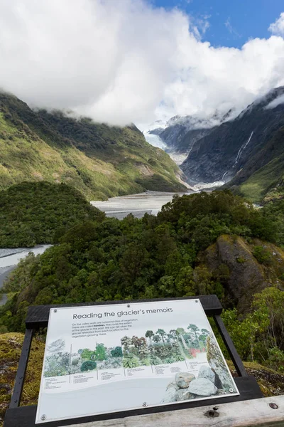 Franz Josef Glacier Nowej Zelandii Grudnia 2014 Oznakowanie Informujące Osoby — Zdjęcie stockowe