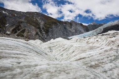 Yüzeyi çizgili buz oluşumları Franz Josef Glacier, south Island, Yeni Zelanda