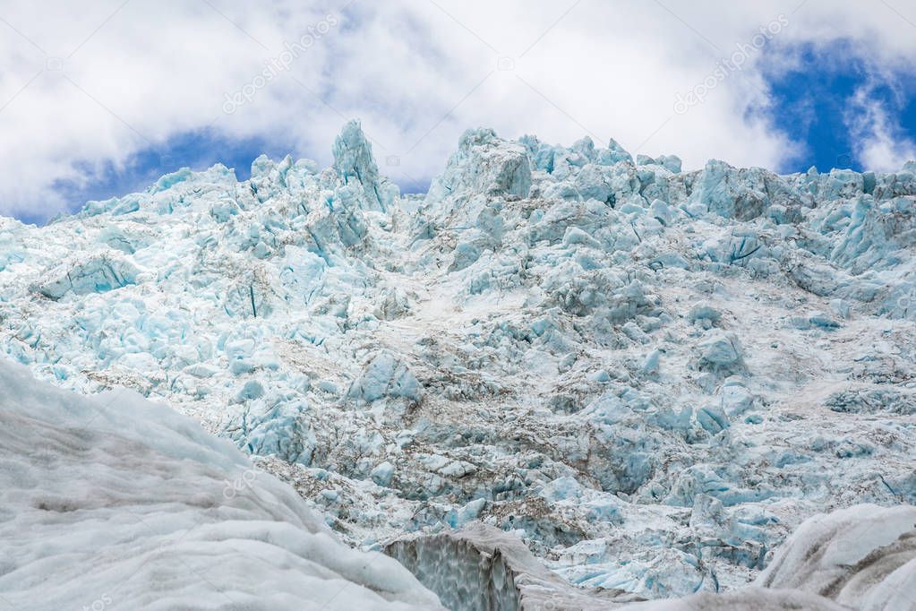 Summit of Franz Josef Glacier as seen from halfway down the ice; New Zealand