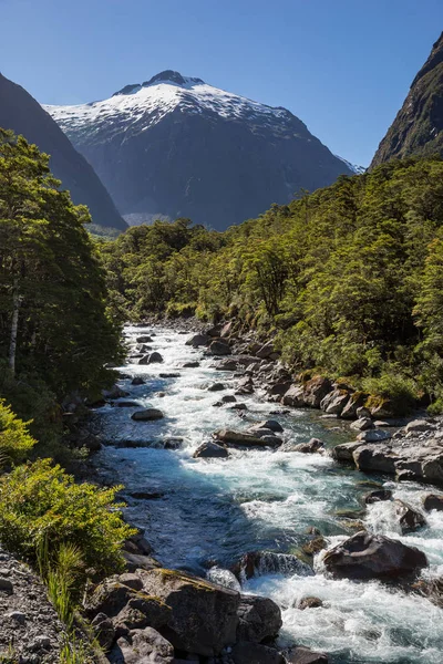 Mountain and river  stream with crystal clear water on the south island of New Zealand