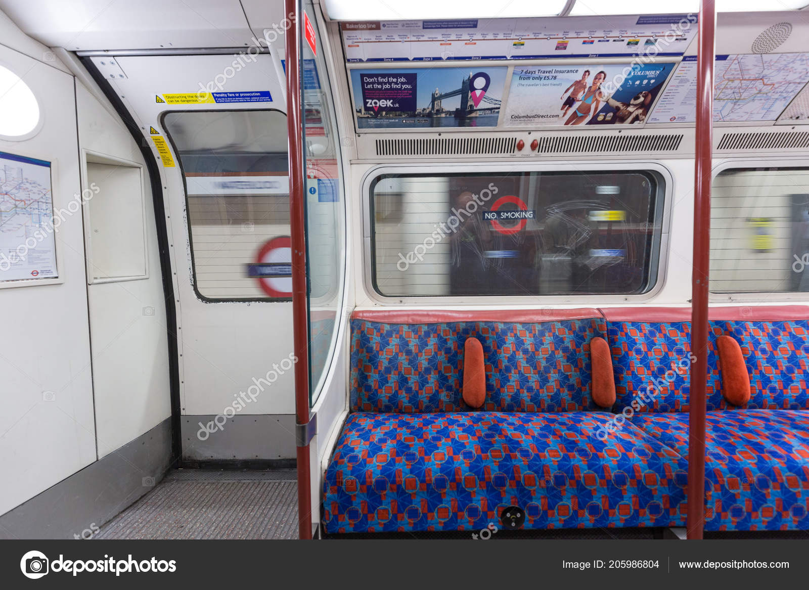 London June 11th 2015 Interior London Underground Tube Train