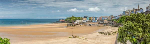 Panoramautsikt Över Hamnen Och Stranden Tenby Pembrokeshire Coast Wales Storbritannien — Stockfoto