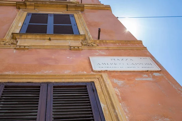 Rome Italië Juni 2015 Straat Teken Rome Met Piek Van — Stockfoto