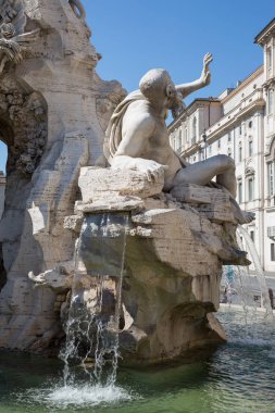 Roma İtalya 28 Haziran 2015: Roma, İtalya Piazza Navona bir çeşme olan Fontana dei Quattro Fiumi detay