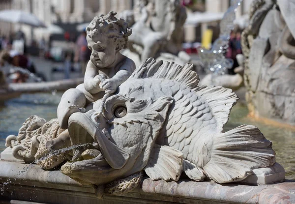 罗马意大利 2015年6月28日 来自海王星喷泉 Fontana Del Nettuno 的细节 这是一个喷泉 位于纳沃纳广场的北端 — 图库照片