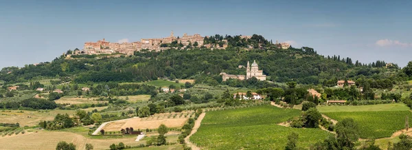 Panoramatický Pohled San Biagio Církve Kopci Město Montepulciana Toskánsko Itálie — Stock fotografie