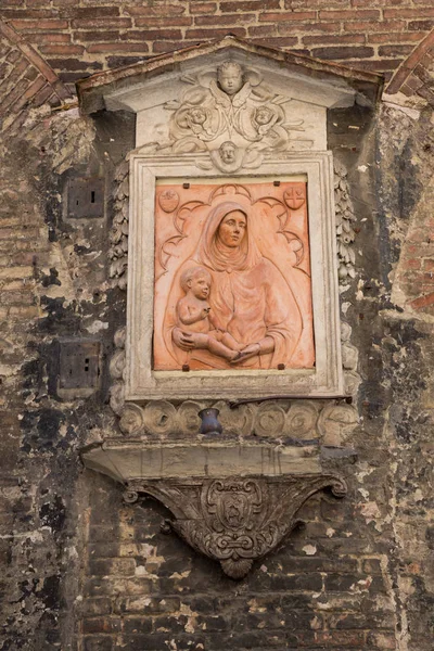 Siena Italien Juli 2015 Religiösa Gatukonst Maria Och Jesus Siena — Stockfoto