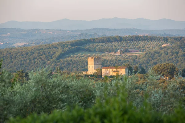 Tipica Casa Toscana Torre Quadrata Tra Dolci Colline Toscana Italia — Foto Stock