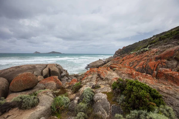 Dia Dramático Tempestuoso Praia Baía Whisky Parque Nacional Wilsons Promontory — Fotografia de Stock