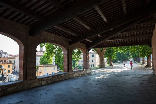 Lucca Italië Juli 2015 Bestreken Gebied Van Loopbrug Muren Rondom — Stockfoto