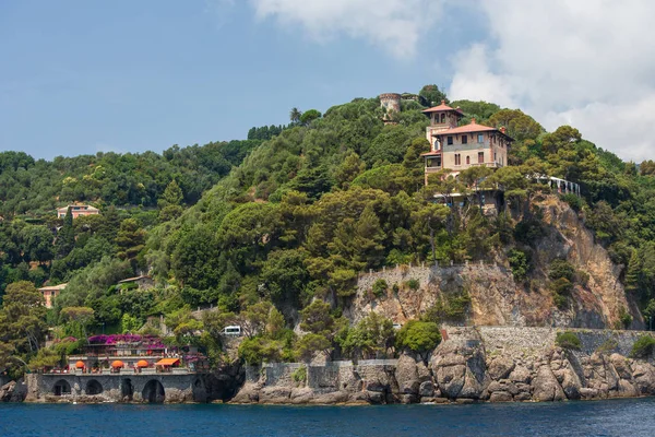Портофіно Італії Липня 2015 Будівель Скелях Видом Прекрасної Гаванню Портофіно — стокове фото