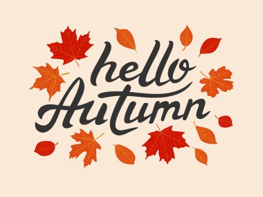 Merhaba Sonbahar vektör el yaprakları ile harfleri çizilmiş