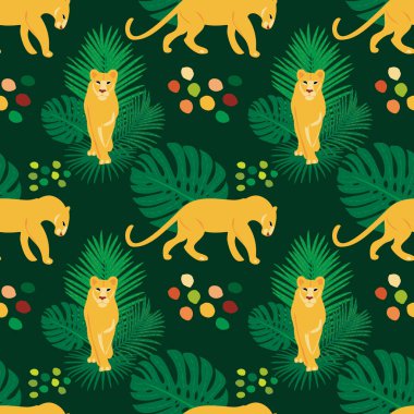 Vektör el aslanlar ile düz dikişsiz desen çizilmiş