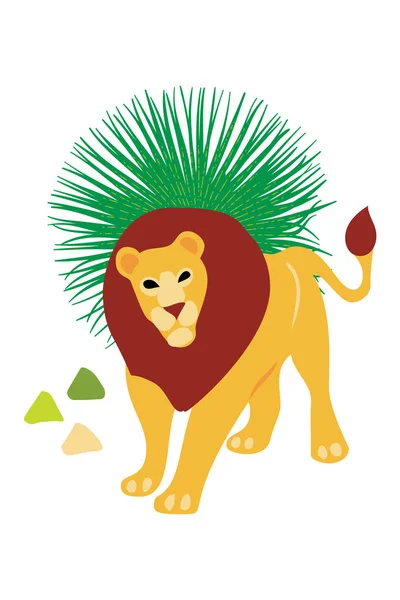Aslan ile vektör el çizilmiş düz kompozisyon