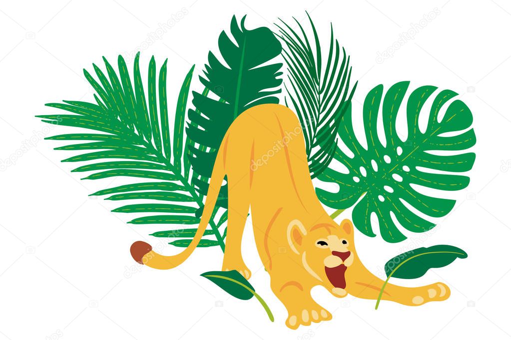 Vector hand drawn flat composition with lion