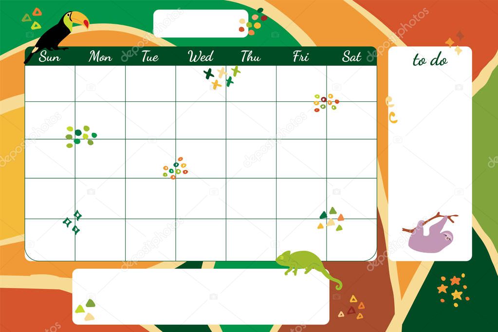 Vector hand drawn tropical weekly planner