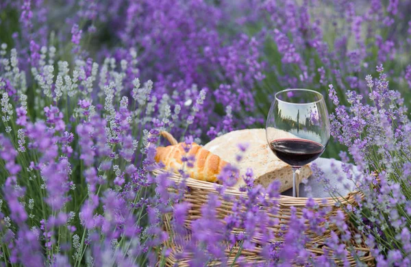 Wein auf dem Hintergrund von Lavendel — Stockfoto