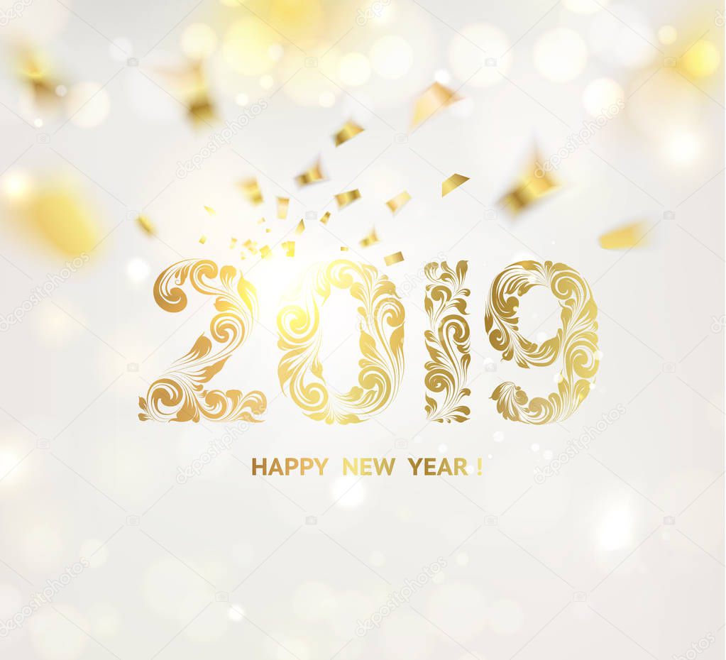 Happy new year card over gray background.