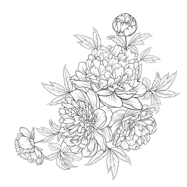 Bouquet de fleurs de printemps de style contour guirlande de fleurs . — Image vectorielle