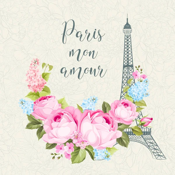 Simbolo torre Eiffel con fiori primaverili . — Vettoriale Stock