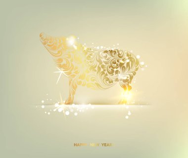 Mutlu yeni yıl 2019 tebrik kartı altın domuz ve sparks. Tasarım şablonu.