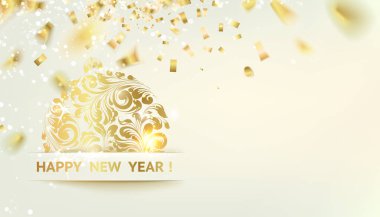 Altın konfeti arka plana düşüyor. Bir domuz için mutlu yeni yıl 2019.