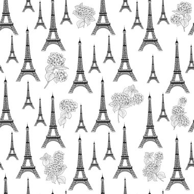 Ortanca çiçek ve Eyfel Kulesi Paris mimari desen.