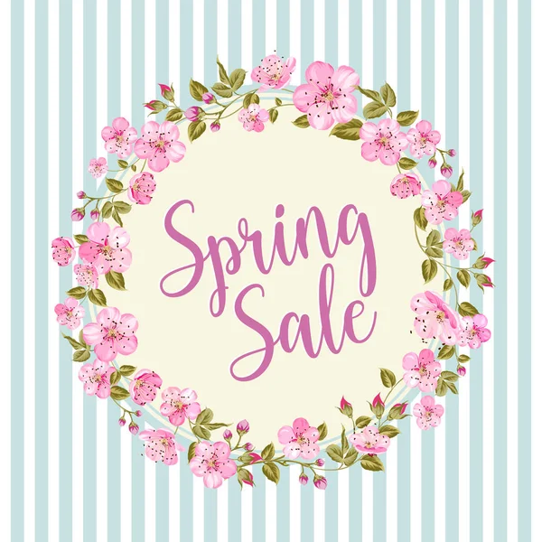 Biglietto Vendita Primavera Con Sakura Viola Sfondo Bianco Fondo Primavera — Vettoriale Stock
