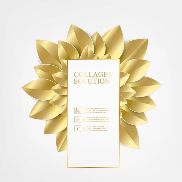 Hojas doradas en forma de flor aisladas sobre fondo blanco con texto en el centro . — Vector de stock