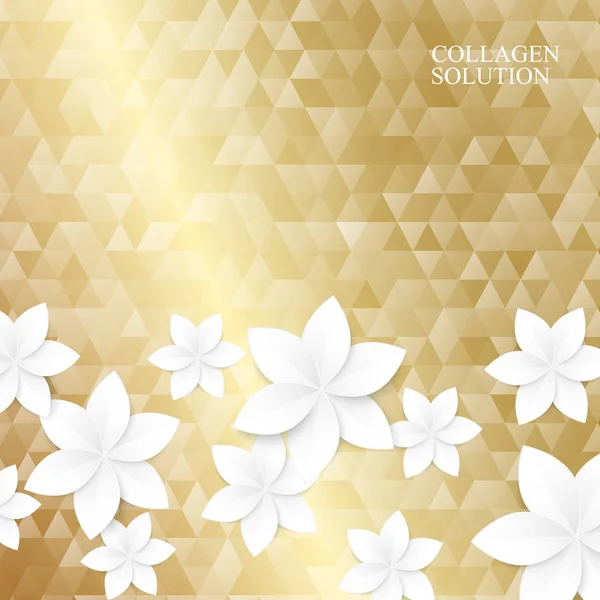 Fleurs en papier blanc sur la texture triangle d'or . — Image vectorielle