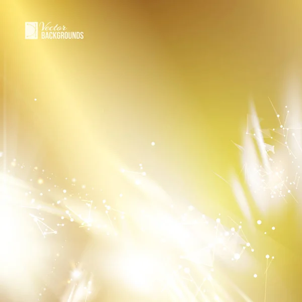 Skyflare blanco sobre fondo dorado. Luz de oro única con efecto difuminado. Fondo resplandor abstracto . — Vector de stock