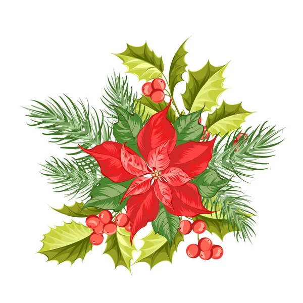 Composition of red poinsettia flower isolated over white background. — Stock Vector