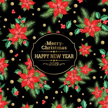 Tatil Yılbaşı çiçeği çiçek arka plan: Davetiyeli.