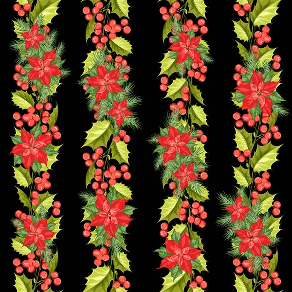 Red poinsettia flower pattern. Seamless holiday background with christmas star. Handmade floral pattern with poinsettia. — Stock Vector